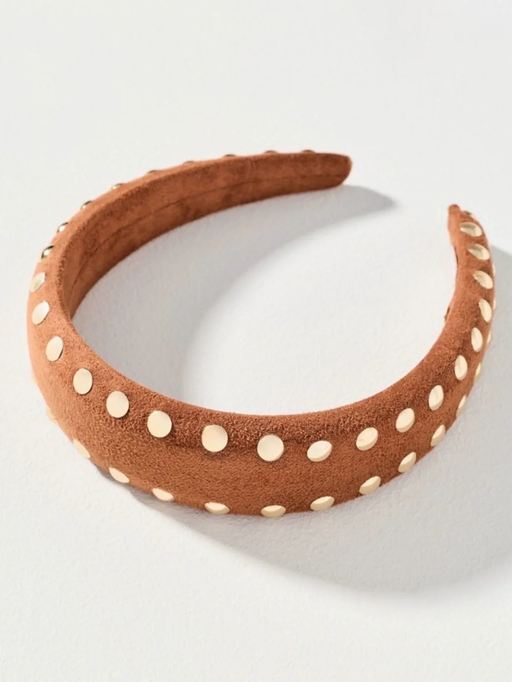 Anthropologie Faux Suede Headband in Brown with Gold Studs. Brand new!
